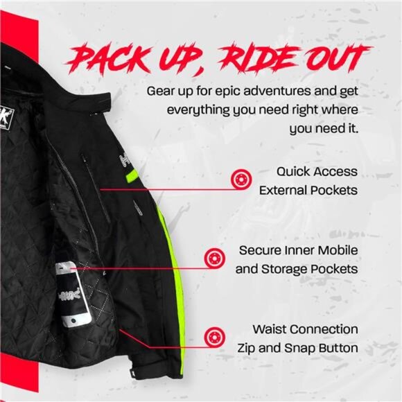 Motorcycle Jacket for Men & Women, Waterproof, High Visibility Rain Jacket - Picture 4 of 7